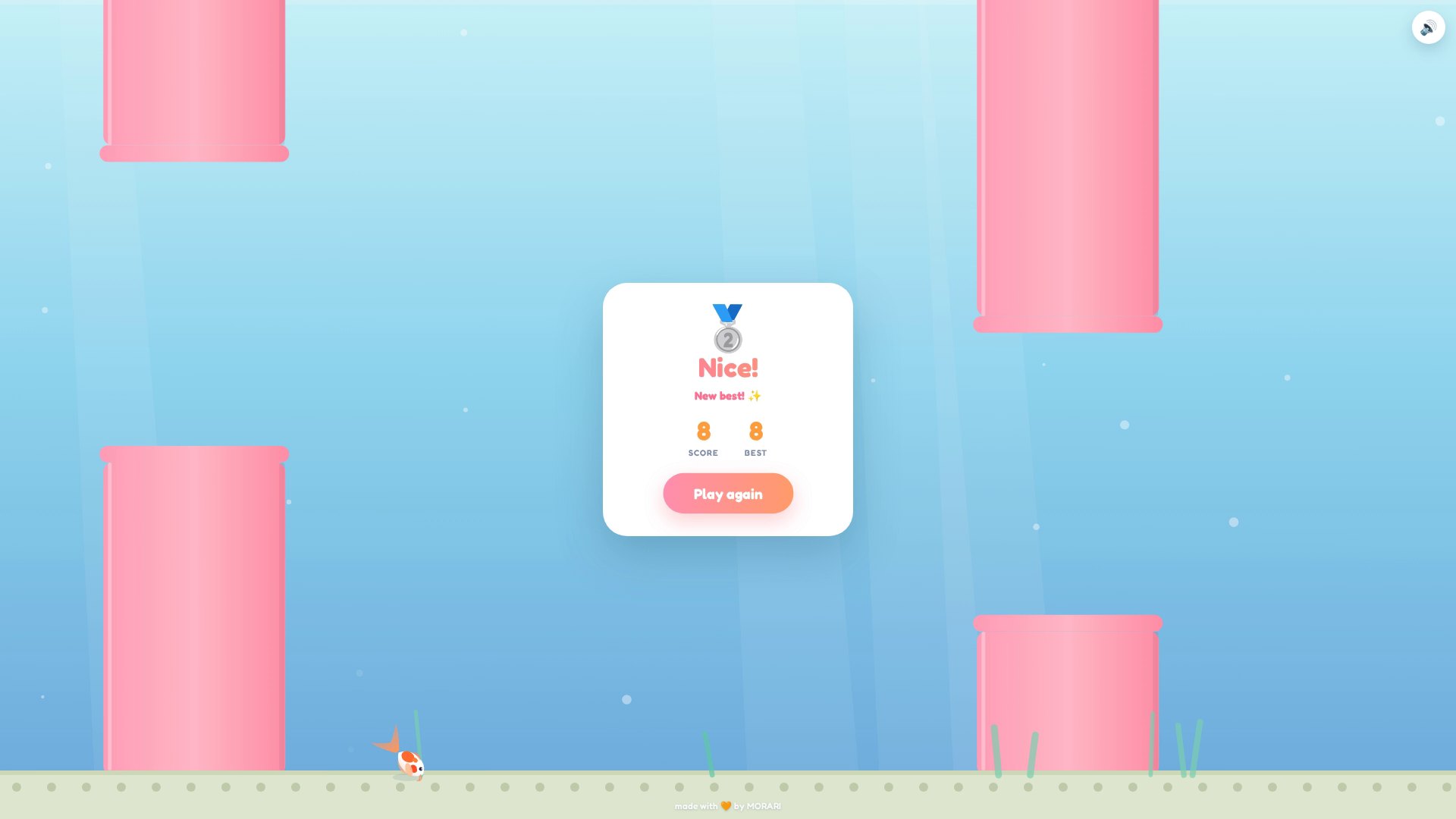 The game-over card with a silver medal and a new best