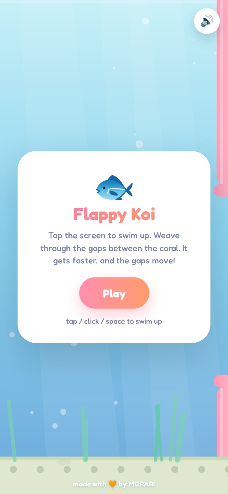 Flappy Koi on a phone, start screen