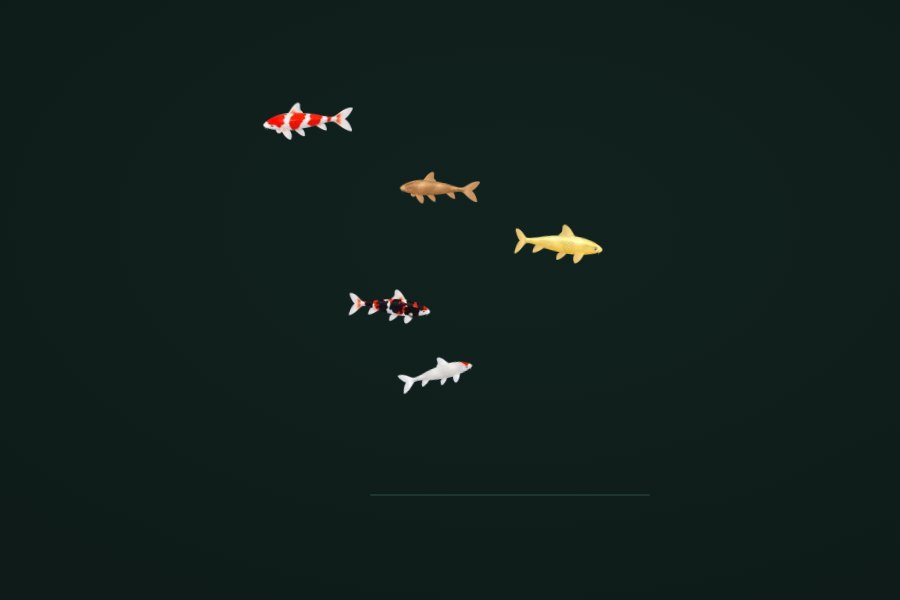 The loading screen: five koi varieties swimming